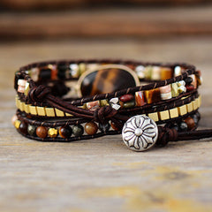 Loookus - Egg shaped tiger eye stone multi-layer wrap bracelet