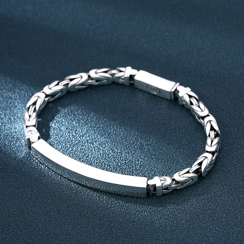 Loookus - 925 Silver Horseshoe Buckle Baracelet Men Male Thai Silver Retro Glossy Simplicity Baracelets Jewerly Gift