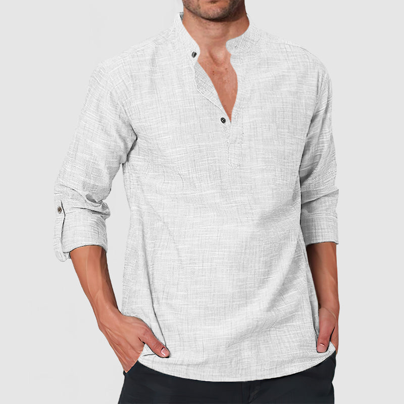 Loookus - Men's Casual Linen Long Sleeve Henley Shirt