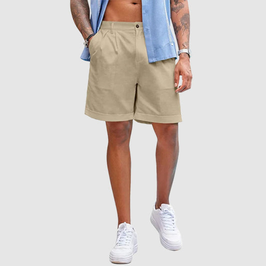 Loookus - Men’s Linen Shorts Classic Fit Casual Elastic Waist Summer Beach Shorts