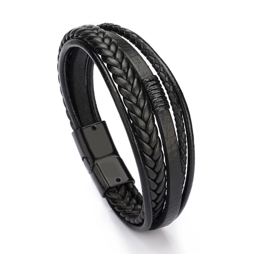 Loookus - 925 Silver  Fashion leather rope hand woven bracelet men's bracelet