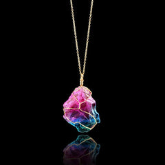 Loookus - Natural Rainbow Stone Healing Irregular Crystal Rock Pendant Necklace