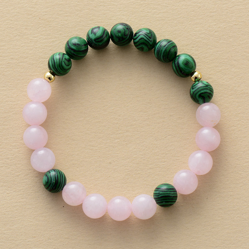 Loookus - Natural stone rose quartz handmade elastic beaded bracelet