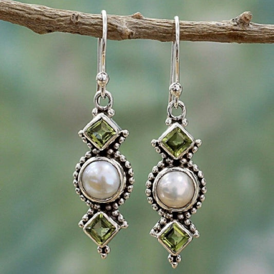 Loookus - Retro Thai Silver Pearl Earrings