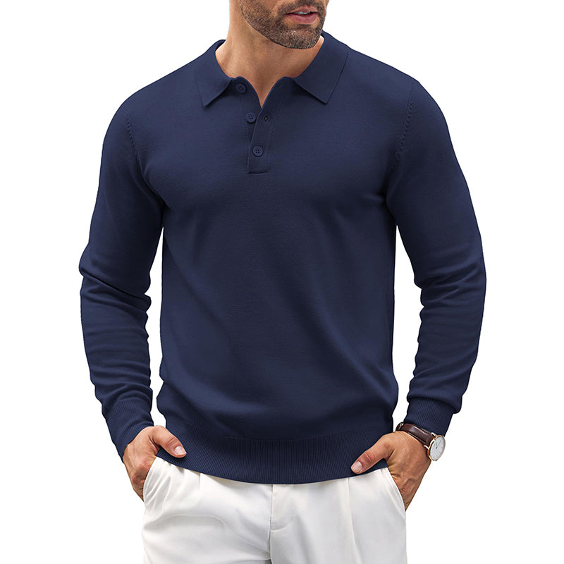 Loookus - Mens Knit Casual Long Sleeve Classic Polo Shirts