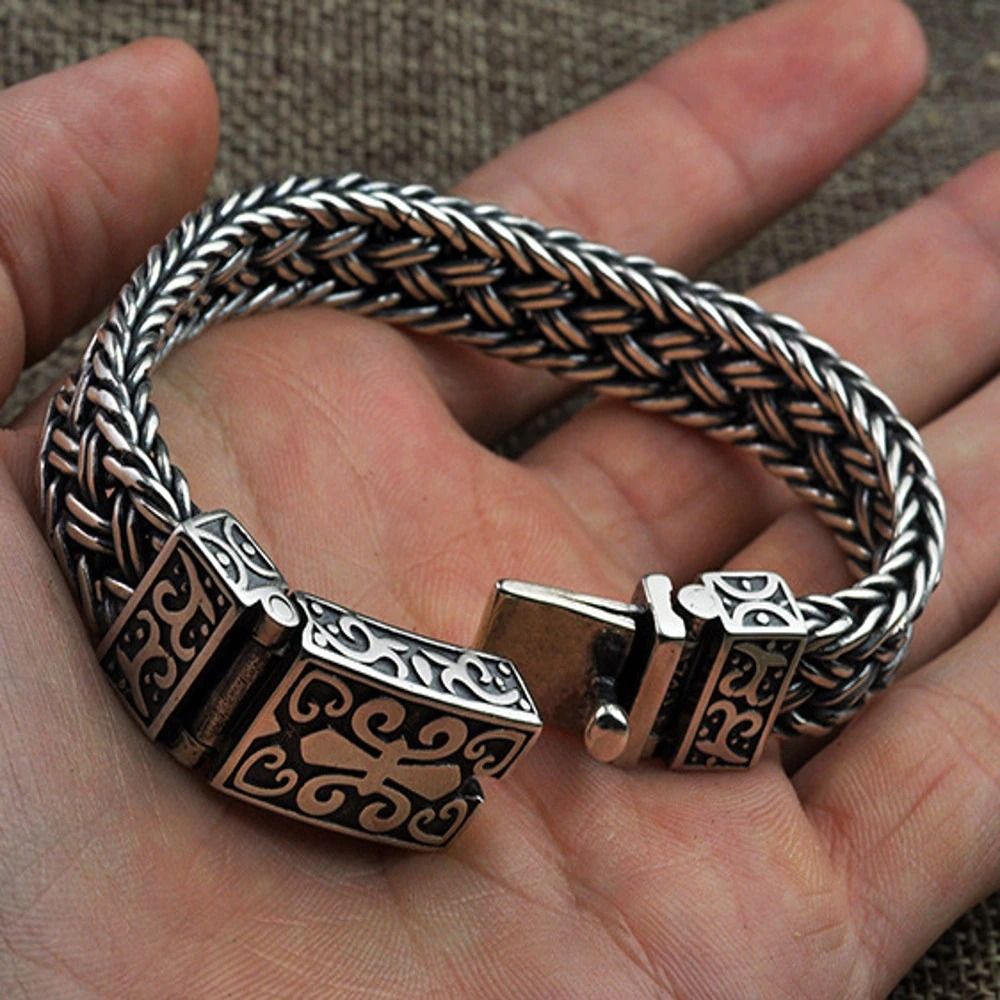 Loookus - 925 Silver Bracelet for Man Personality Woven