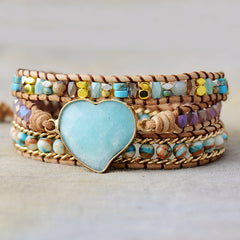 Loookus - Natural stone blue amazonite handwoven beaded bracelet