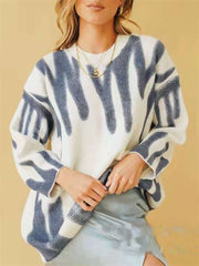 Loookus - Loose Round Neck Print Pullover Sweater