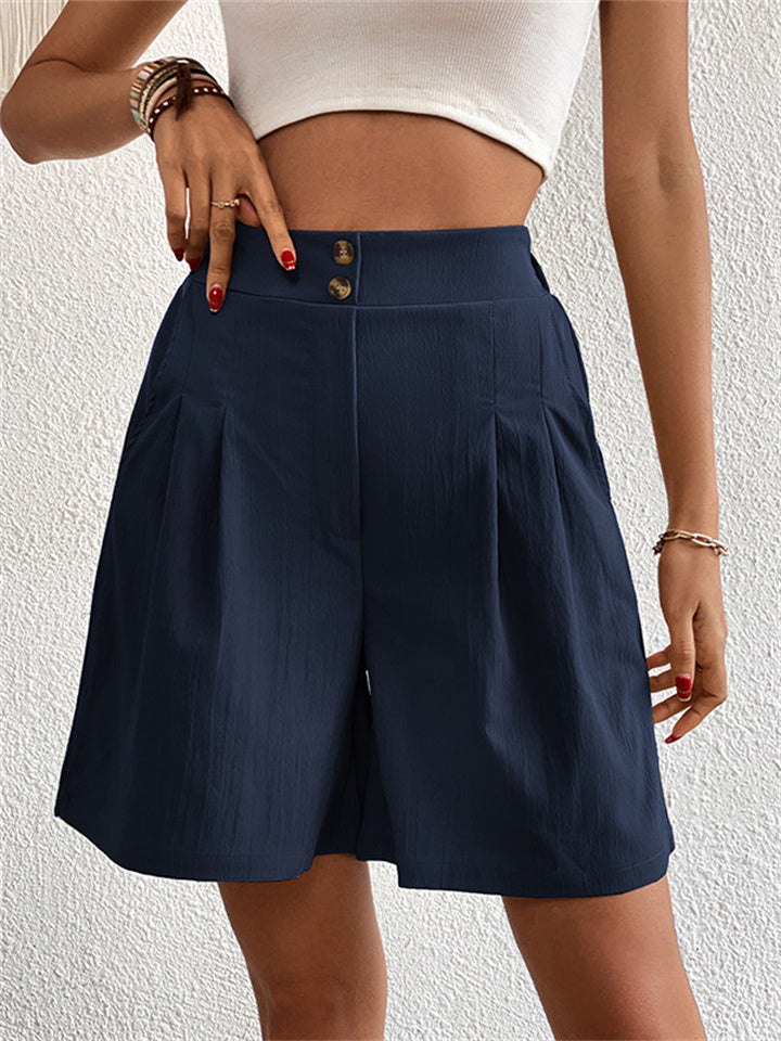 Loookus - Summer Women's New Solid Color High-waisted Shorts Loose Casual Shorts