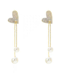 Loookus - Love Heart Pearl Tassel Earrings