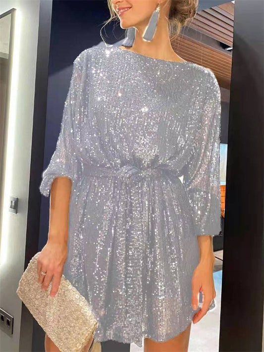 Loookus - Holiday Party Sequin Dress Mini Black Dresses