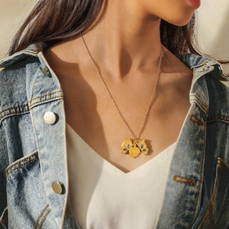 Loookus - Women's Butterfly I Love You Love Heart Pendant Necklace