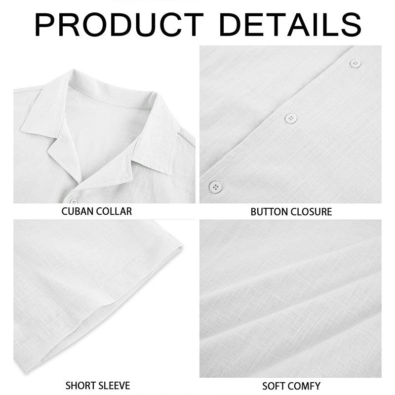 Loookus - Men's Short Sleeve T-shirt Loose Sweatshirt Solid Button Cardigan Cotton Linen Shirt