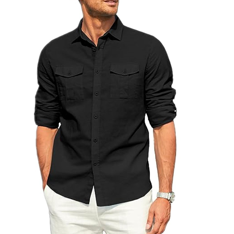 Loookus - Gentleman Simple Temperament Cotton Shirt with Two Pockets