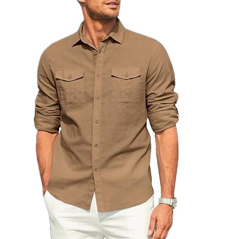 Loookus - Gentleman Simple Temperament Cotton Shirt with Two Pockets