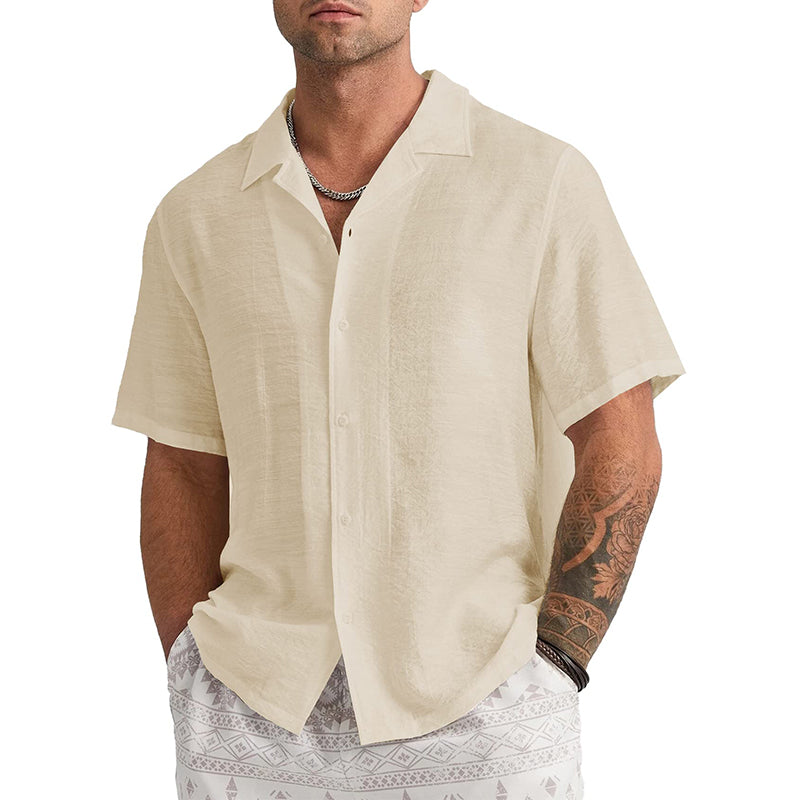 Loookus - Men's Short Sleeve T-shirt Loose Sweatshirt Solid Button Cardigan Cotton Linen Shirt