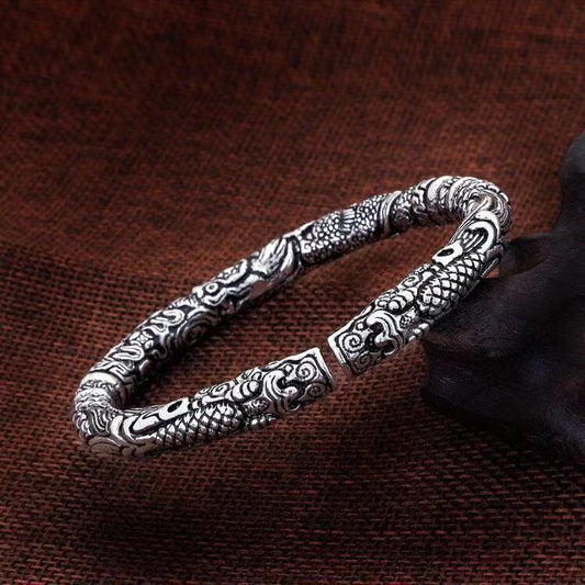Loookus - 925 Silver Double Tap Retro Open Couple Bracelet