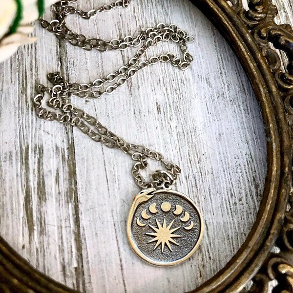 Loookus - Ouroboros Moon Phase Pendant Golden Necklace