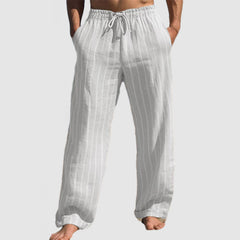 Loookus - Men's Summer Vacation Striped Cotton Linen Beach Trousers