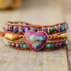 Loookus - Natural Heart Shaped Gem Healing Stone Bracelet