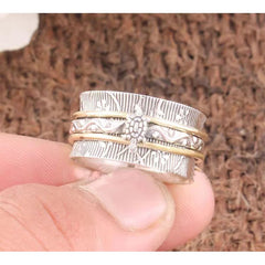 Loookus - Retro Plated Two Color Rotating Turtle Stripe Ring