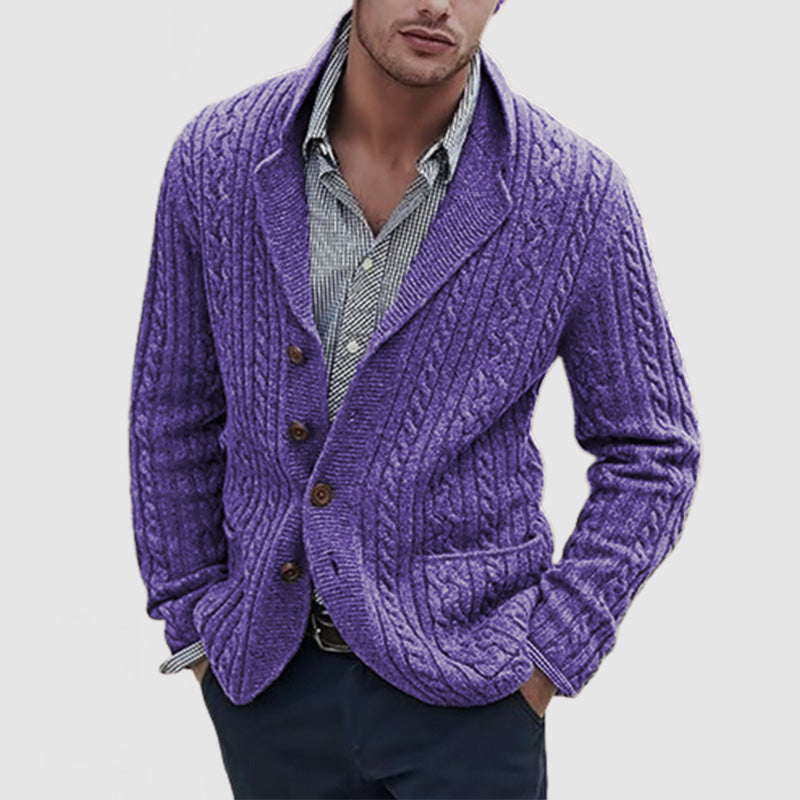 Loookus - Men's Lapel Long Sleeve Single Breasted Pocket Knit Cardigan