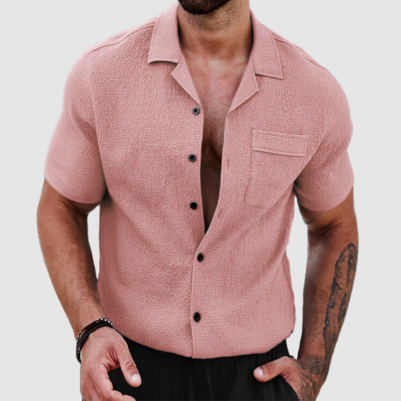 Loookus - Men's Soft Skin Textured Short Sleeve Shirt