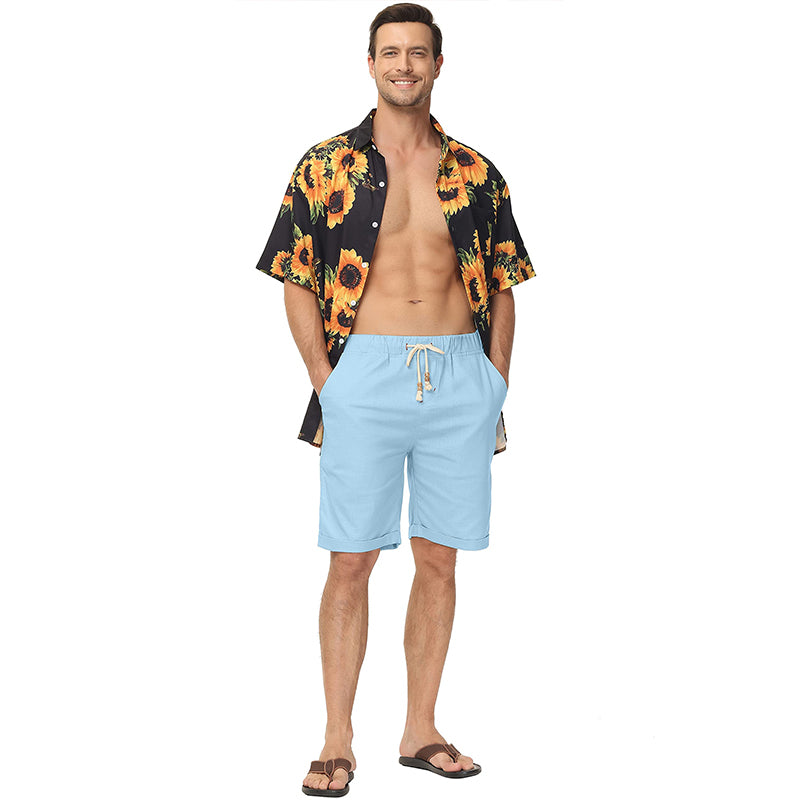 Loookus - Men's Drawstring Linen Beach Shorts