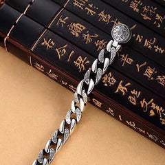 Loookus - 925 Sliver Pure Six Character True Word Rotable Fashion Wide Edition Men's Dominant Personality And Retro Bracelet