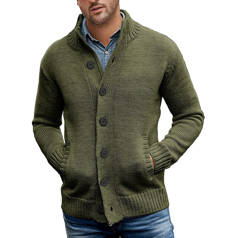 Loookus - Men's sweater cardigan pure color single breasted knit autumn and winter jacket coat