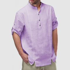 Loookus - Men's Daily Cotton Linen Long Sleeve Henley Shirt