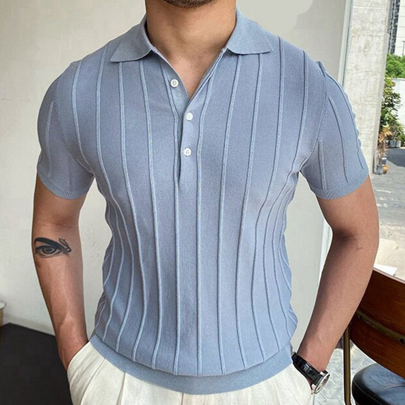 Loookus - Men's solid color sweater lapel short sleeve business POLO shirt