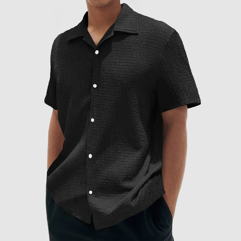 Loookus - Men's Everyday Casual Cotton Textured Short Sleeve Shirt