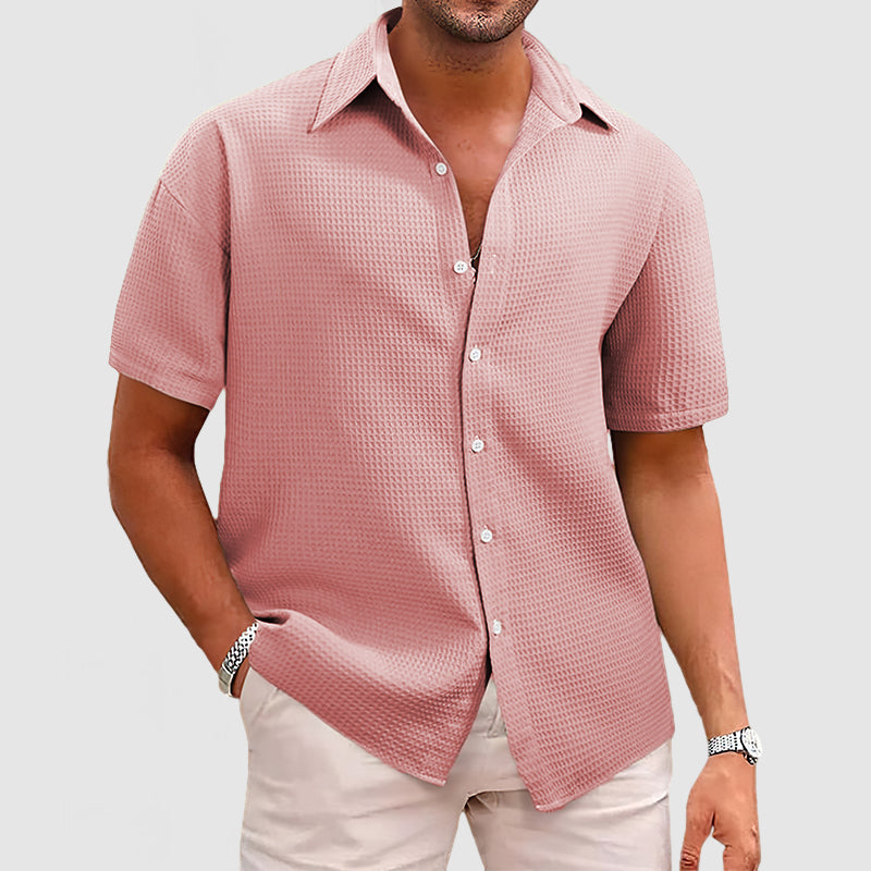 Loookus - Men's Casual Waffle Short Sleeve Shirt