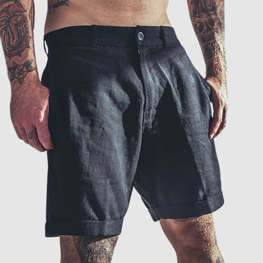 Loookus - Men's Cotton Linen Capris Beach Elastic Waist Basic Casual Shorts