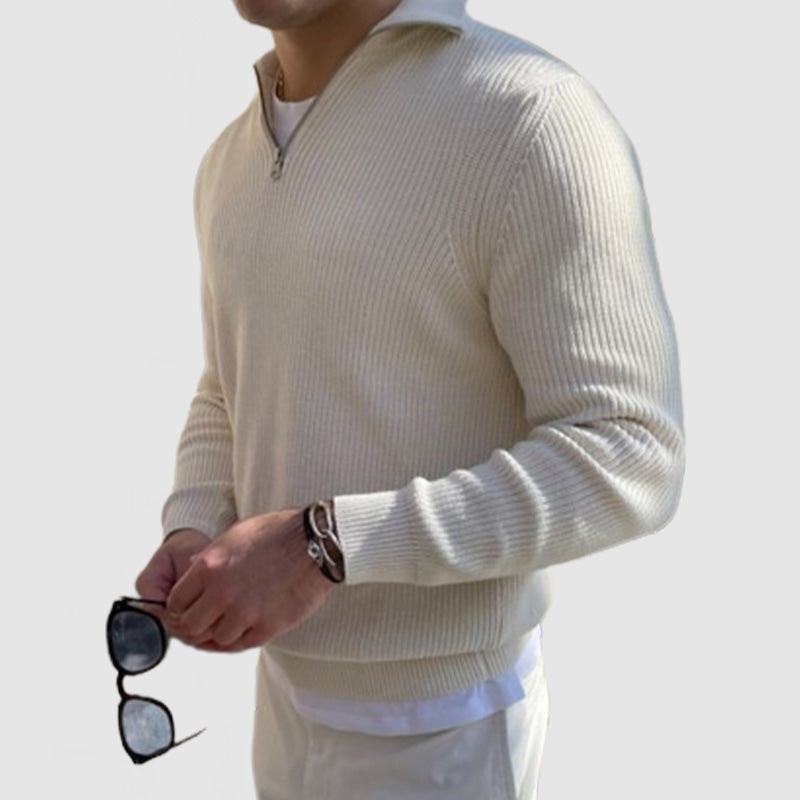 Loookus - Men's Casual Stand Collar Zipper Long Sleeve Sweater