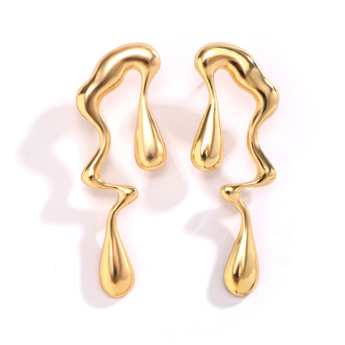 Loookus - Liquid Metallic Irregular Water Drop Ear Studs Earrings