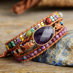 Loookus - Amethyst Healing Bracelet Good Luck Friendship Hand-woven cowhide Bracelet