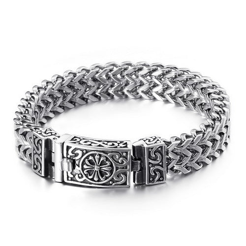 Loookus - 925 Sliver Skull Punk Men's Retro Vintage Pattern Bracelet