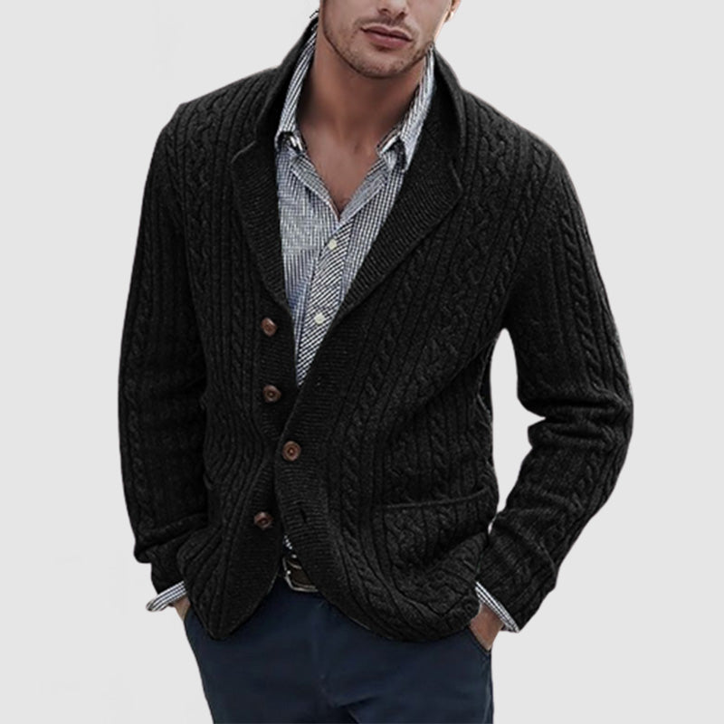 Loookus - Men's Lapel Long Sleeve Single Breasted Pocket Knit Cardigan