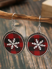 Loookus - Women's Christmas Red Black Checkered Snowflake Leather Earrings