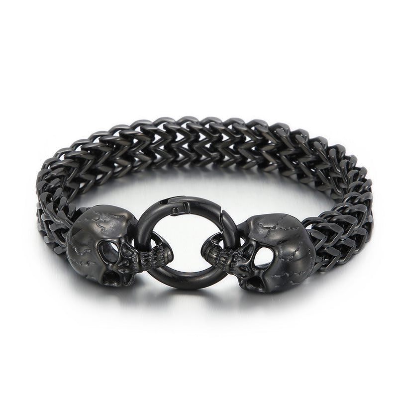 Loookus - 925 Silver Punk Skull Head Bracelet