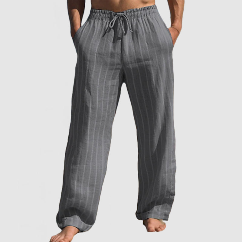 Loookus - Men's Summer Vacation Striped Cotton Linen Beach Trousers