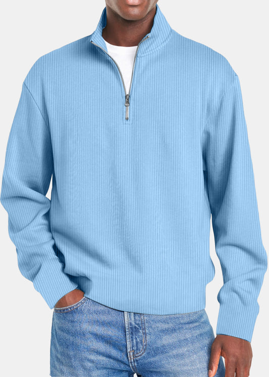 Loookus - Men's Vertical Strip Zipper Textured Polo Shirt