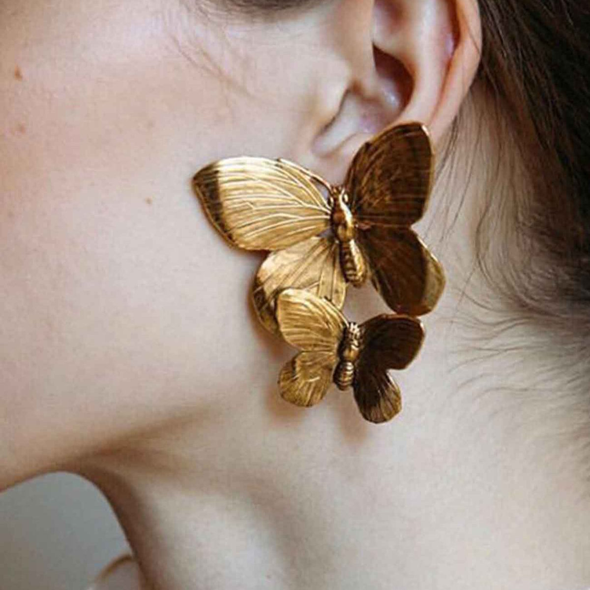 Loookus - Gold Double Butterfly Stud Earrings