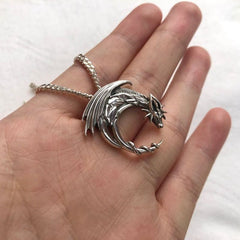 Loookus - 925 Silver Fantasy Dragon Wing Necklace