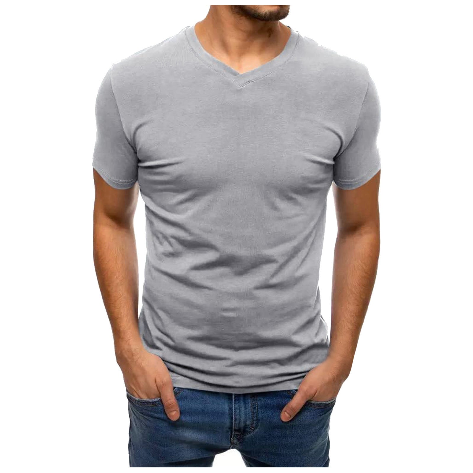 Loookus - Summer Men's Cotton Loose Relaxed Solid Color T-shirt