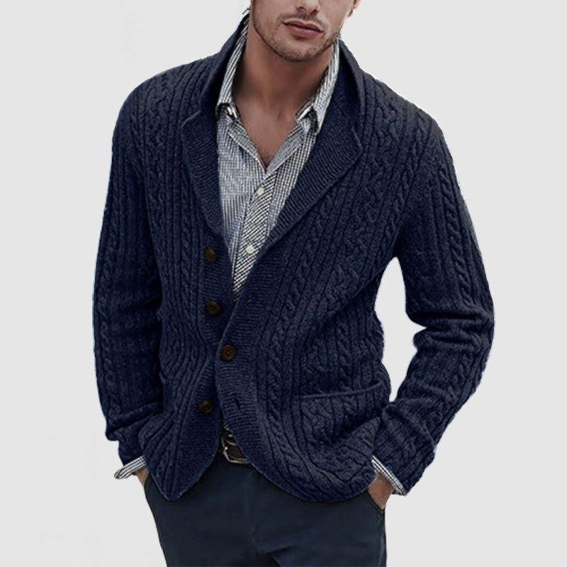 Loookus - Men's Lapel Long Sleeve Single Breasted Pocket Knit Cardigan