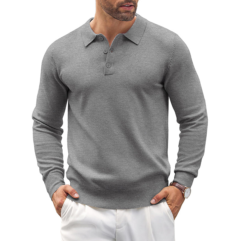 Loookus - Mens Knit Casual Long Sleeve Classic Polo Shirts