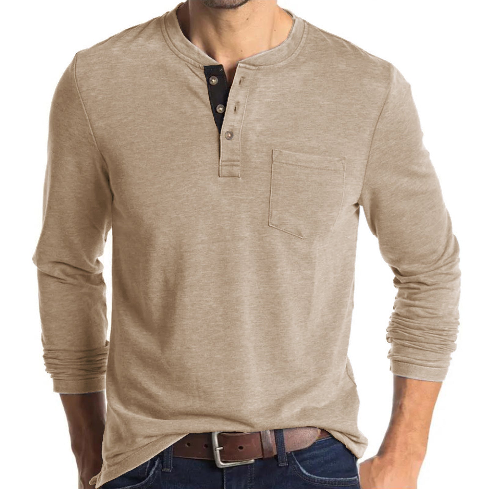 Loookus - 2025 Man's Long Sleeve Knit Henley